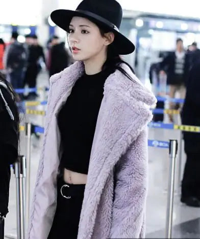 Long Winter Cashmere Lamb Winter Coat in a vibrant red, perfect for enhancing winter outfits.