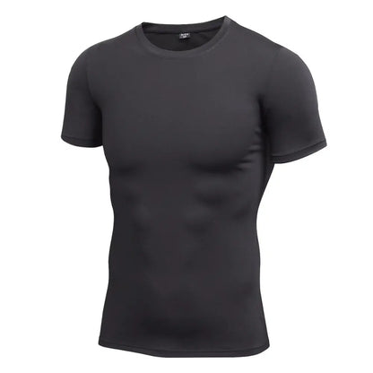 Classic black Men's Pro Fitness Compression T-Shirt made for athletes, featuring quick-dry technology for unparalleled comfort during workouts.