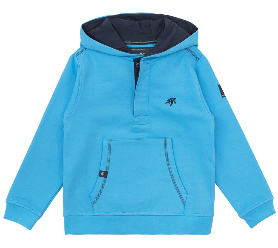 Luxurious Mullins Bay Kids' Boatyard Button-Up Hooded Jacket in soft cotton, featuring a stylish turtle print, ribbed cuffs, and kangaroo pockets, perfect for warmth and style.
