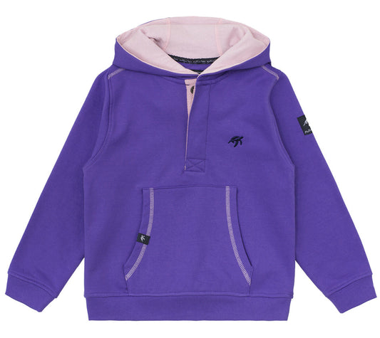 Luxurious Children's Indigo Haze Boatyard Button-Up Hooded Sweatshirt made from 100% soft cotton, featuring a stylish design and kangaroo pockets ideal for young adventurers.