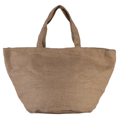 Premium quality jute bag in soft-dyed tones, highlighting its ecological benefits and practical zipped inner pocket.