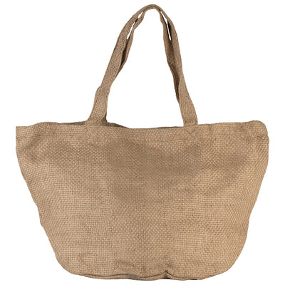 Stylish and sustainable 58L jute bag designed for eco-friendliness, featuring a convenient zipped pocket and elegant aesthetics.
