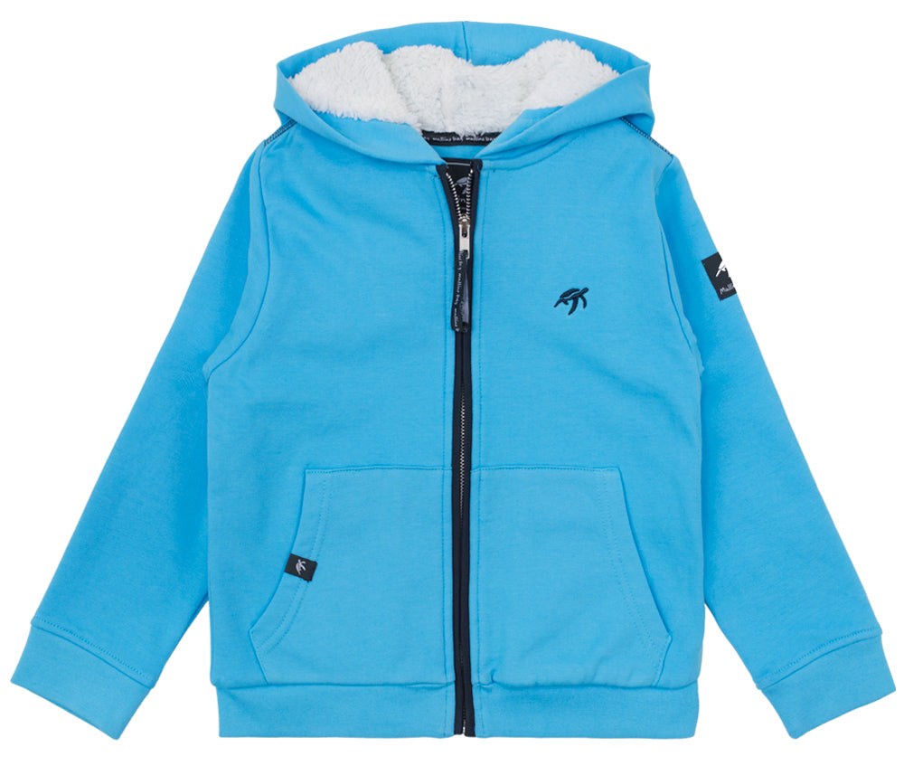 Luxurious Kids' Full Zip Hooded Jacket featuring a cozy lining, contrast zipper, and charming turtle print, perfect for stylish outdoor adventures.