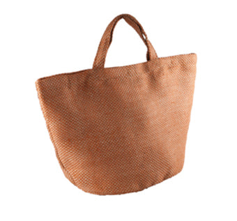 Luxurious Eco-Friendly 58L Natural Jute Bag showcasing its soft-dyed fabric and elegant matching handles.