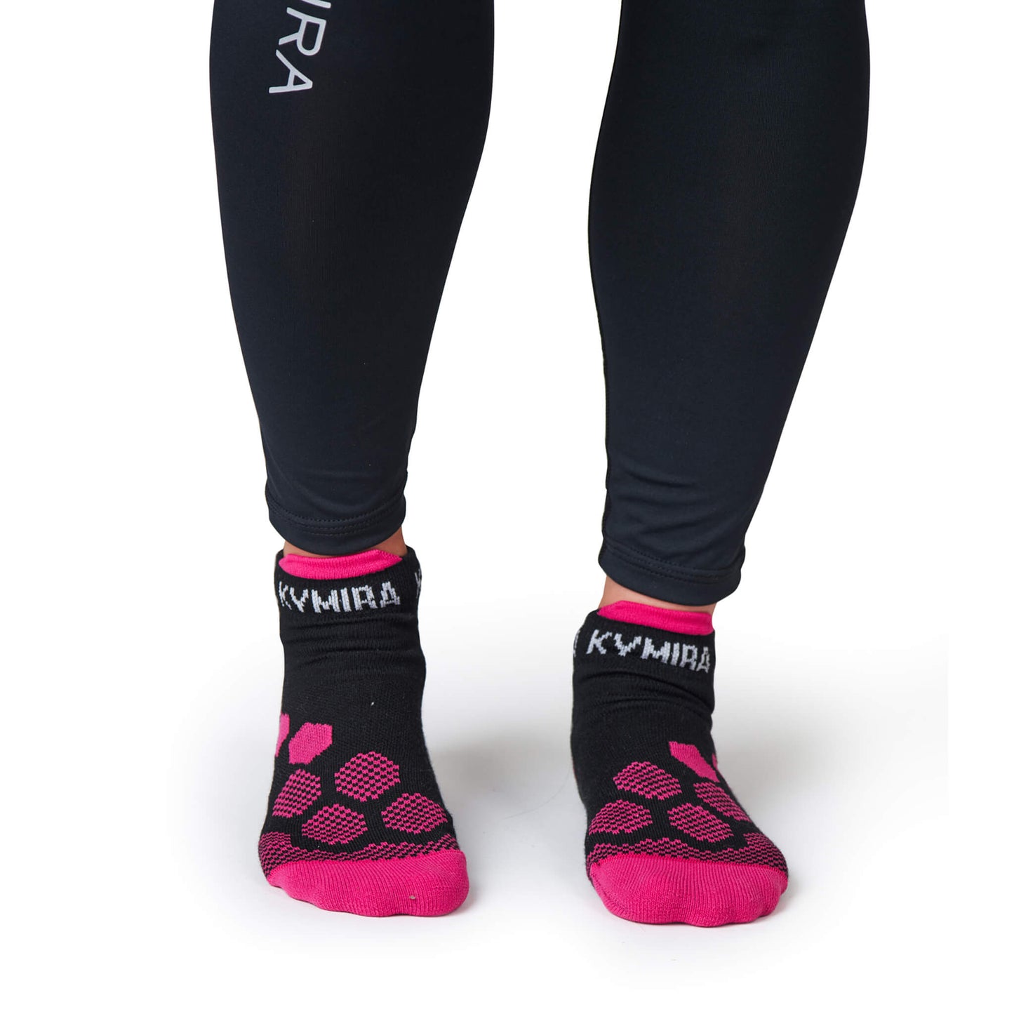 Close up of KYMIRA infrared ankle socks showcasing soft fabric and supportive design for superior comfort during workouts.