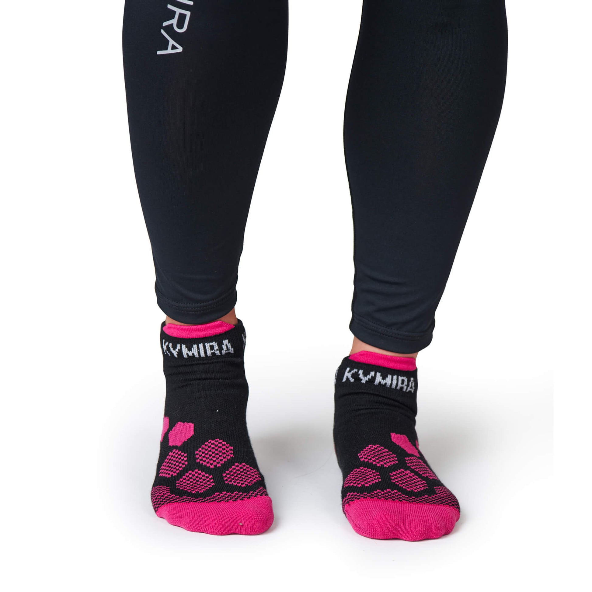 Close up of KYMIRA infrared ankle socks showcasing soft fabric and supportive design for superior comfort during workouts.