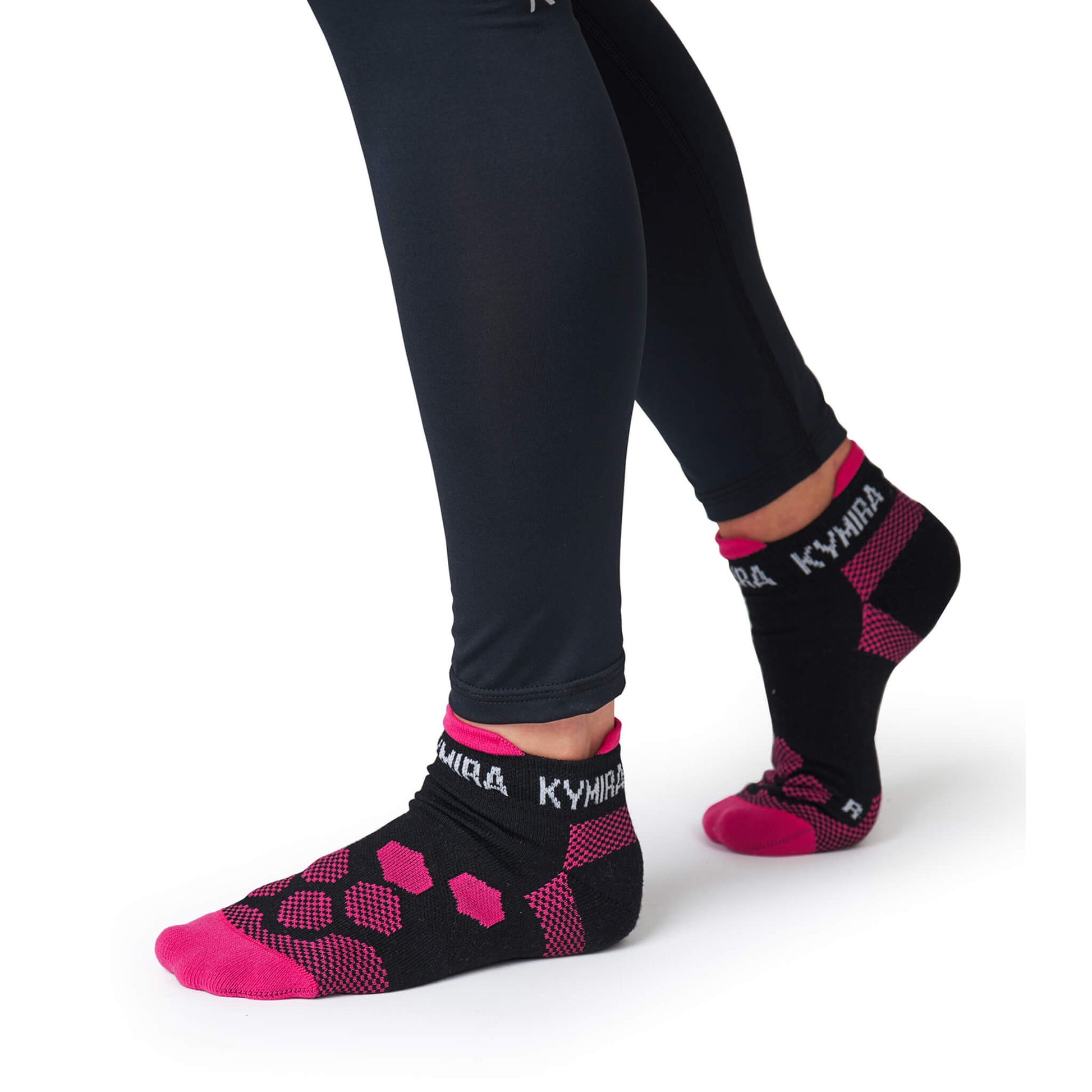 KYMIRA infrared ankle socks in various sizes (S, M, L) displayed elegantly to highlight their versatility in style and function.