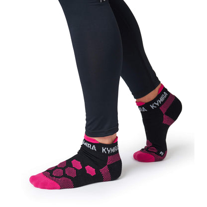 KYMIRA infrared ankle socks in various sizes (S, M, L) displayed elegantly to highlight their versatility in style and function.