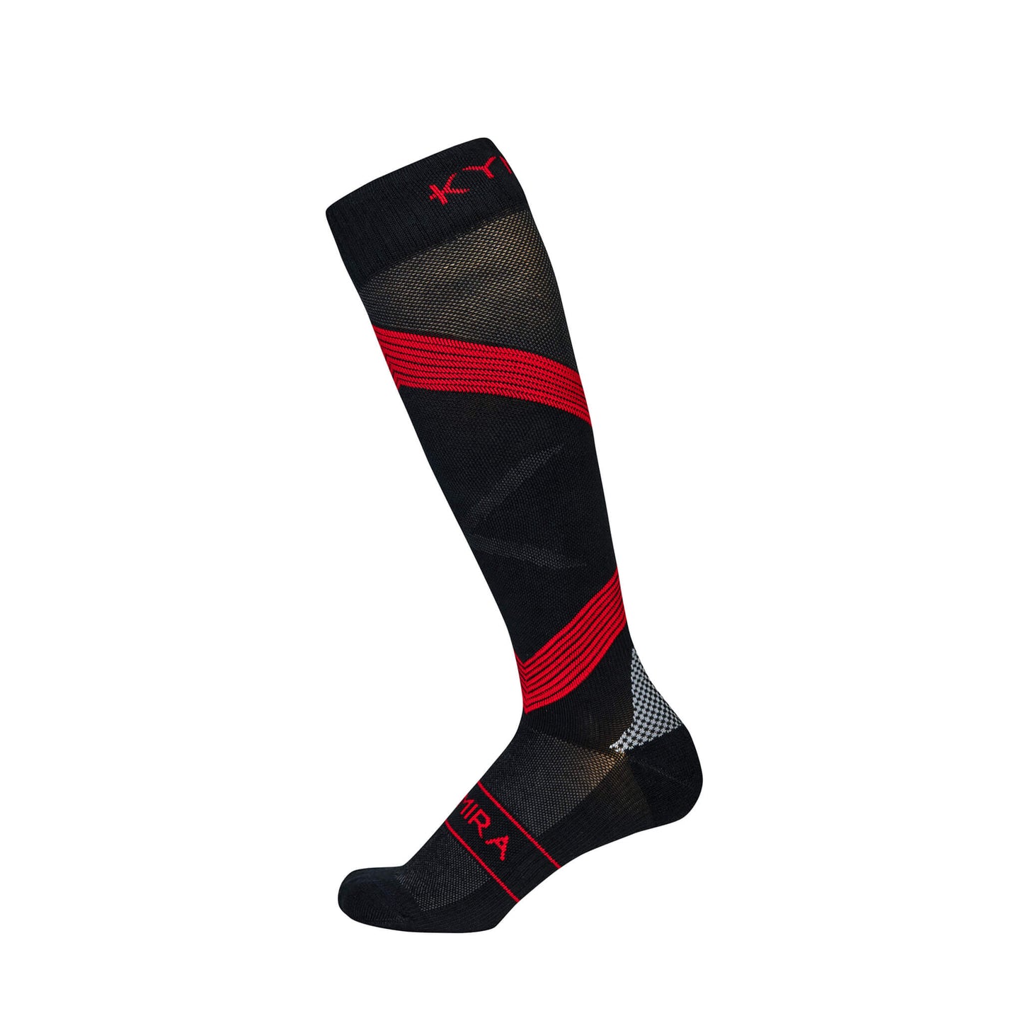 Elegant KYMIRA Infrared Compression Socks showcasing cushioned heel and toes with stylish ribbed cuffs, perfect for enhancing performance and recovery.