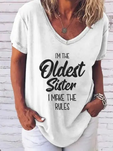 Chic women's tee by Dazzling Dreams Studio, crafted for stylish eldest sisters who embrace their role with confidence.