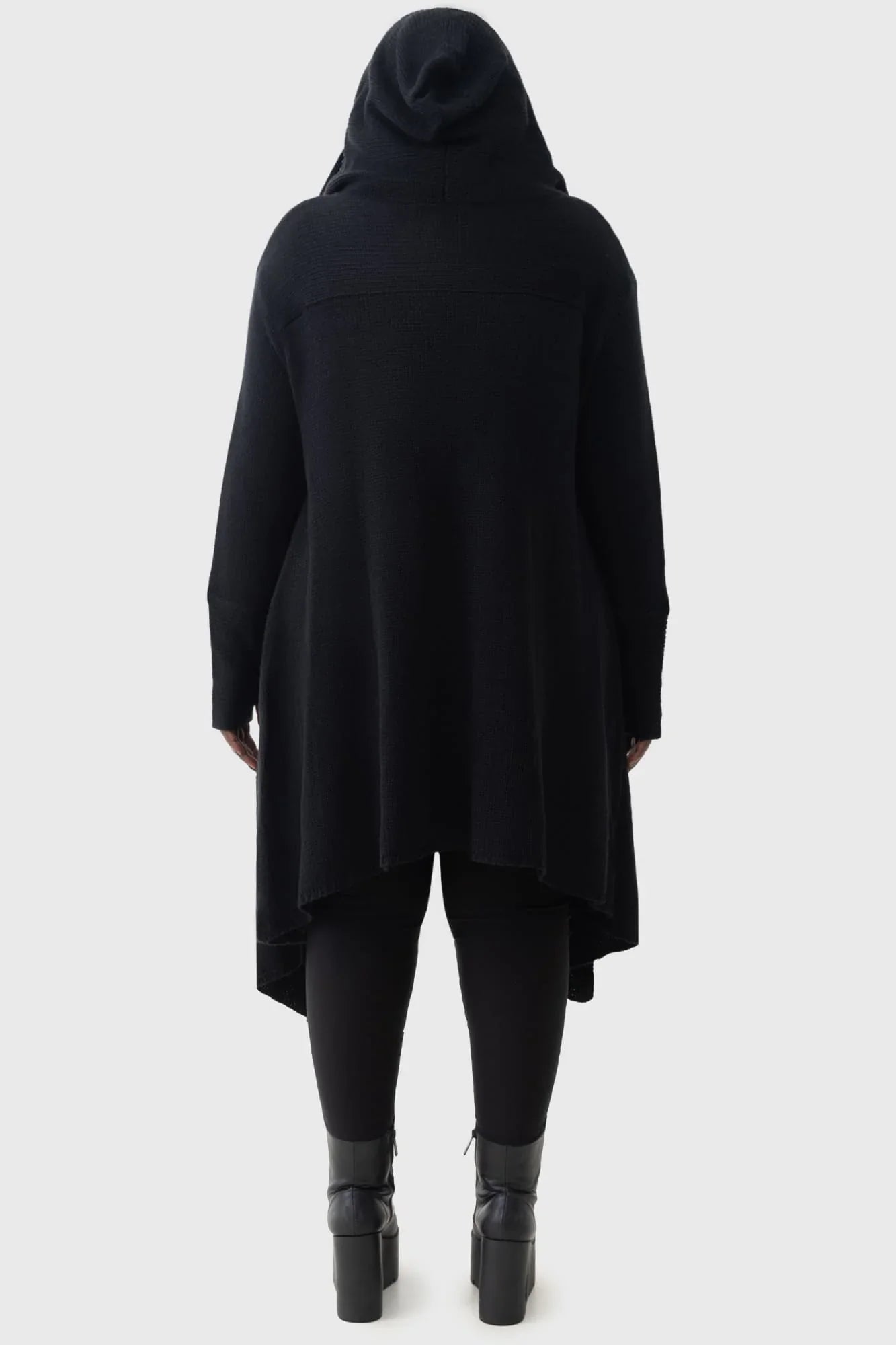 Close-up of the luxurious soft knit texture of the Killstar Last Quarter Hooded Cardigan, showcasing its high-quality acrylic fabric.