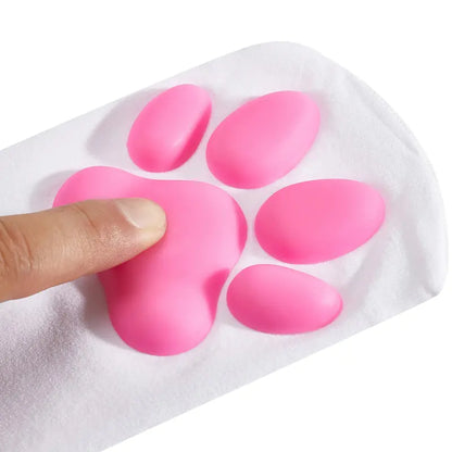 Detailed shot of the playful pink paw print on the Playful Lolita 3D Cat Claw Sexy Compression Stockings for Women, demonstrating the soft touch and quality material.