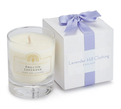 Lavender Essential Oil Soy Wax Votive Candle in elegant glass jar, hand-poured, featuring a tranquil aroma, offering 40-50 hours of soothing burn time, perfect for relaxation and luxury home ambiance.