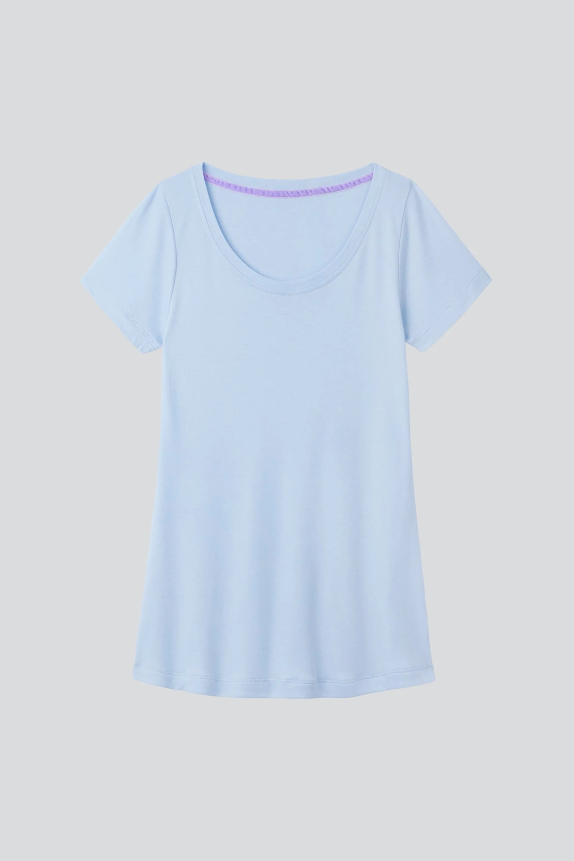 Close-up view of the stylish scoop neck detail of the women's cotton modal blend t-shirt, highlighting its premium quality and comfort.