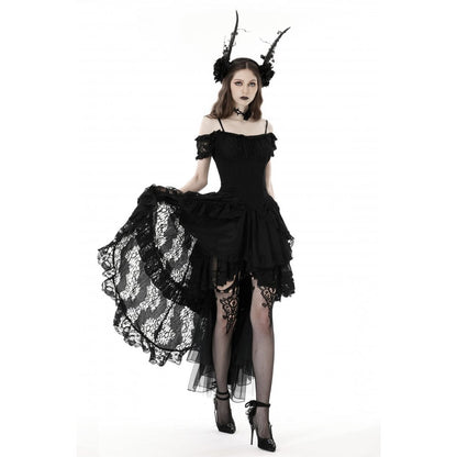 Elegant Dark In Love Lilinoe Off Shoulder Dress showcasing a stylish lace-up back detail for a luxurious evening look.