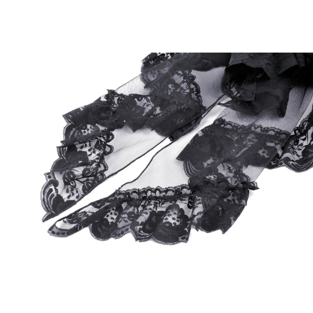 Dark In Love Lolisa High-Low Skirt on a hanger, featuring intricate lace elements, ideal for upscale fashion choices in plus sizes.