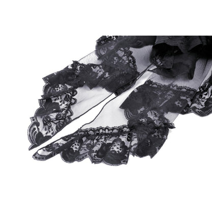 Dark In Love Lolisa High-Low Skirt on a hanger, featuring intricate lace elements, ideal for upscale fashion choices in plus sizes.