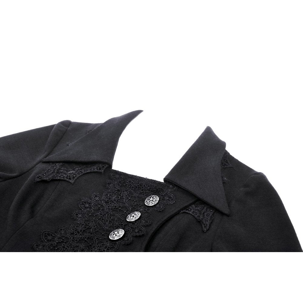 Back view of the Dark In Love Lorelei Tail Coat, illustrating its dramatic tail design and intricate lace embellishments for gothic flair.