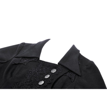 Back view of the Dark In Love Lorelei Tail Coat, illustrating its dramatic tail design and intricate lace embellishments for gothic flair.