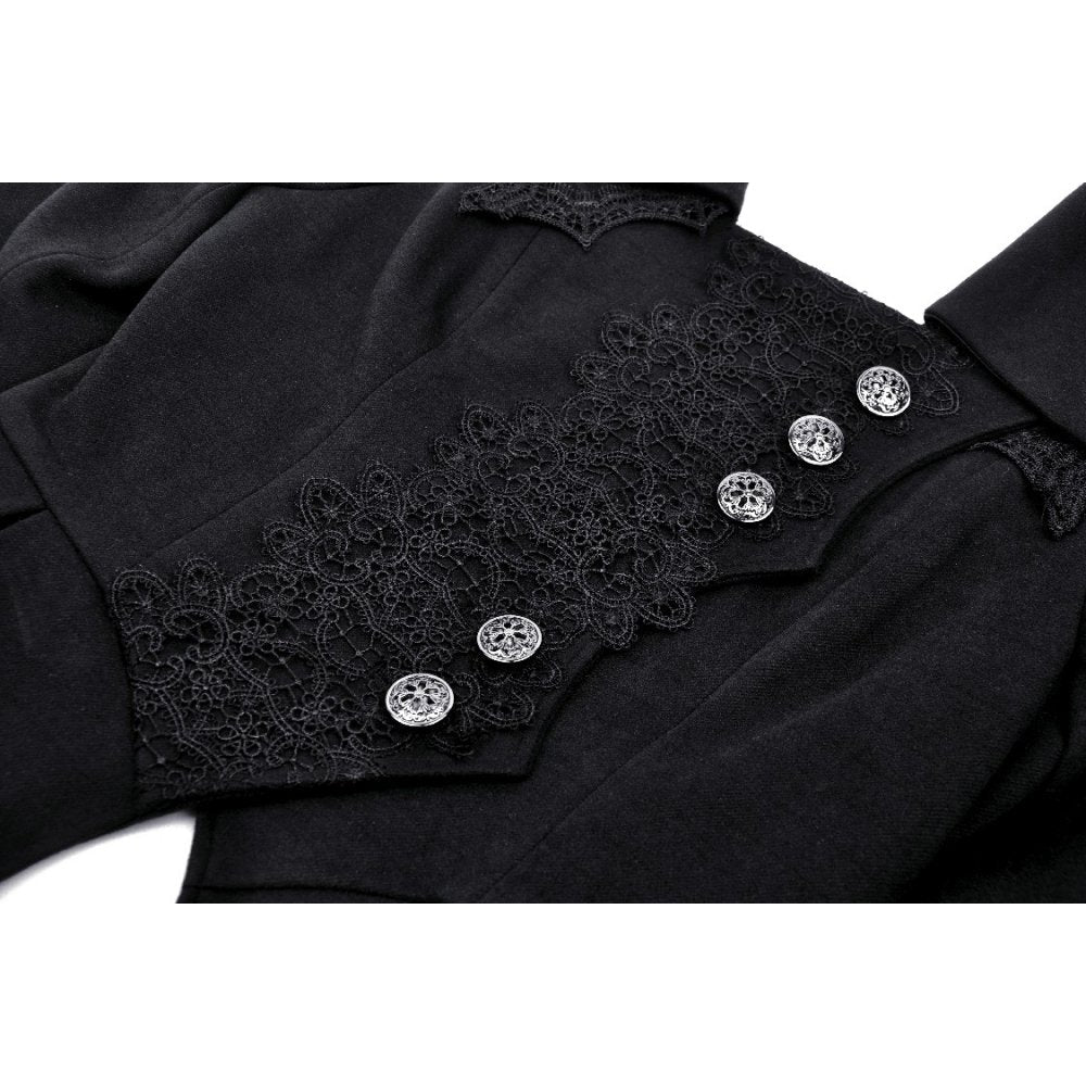 Dark In Love Lorelei Tail Coat displayed on a hanger, featuring premium fabric blend of polyester and spandex for a luxurious fit.