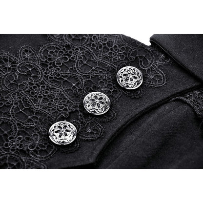 Elegant Dark In Love Lorelei Tail Coat showcasing gothic fitted design with lace decor and dramatic tail, perfect for a sophisticated and luxurious look.