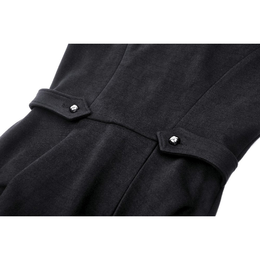 Close-up view of the intricate lace detailing and decorative buttons on the Dark In Love Lorelei Tail Coat, highlighting gothic-inspired elegance and craftsmanship.