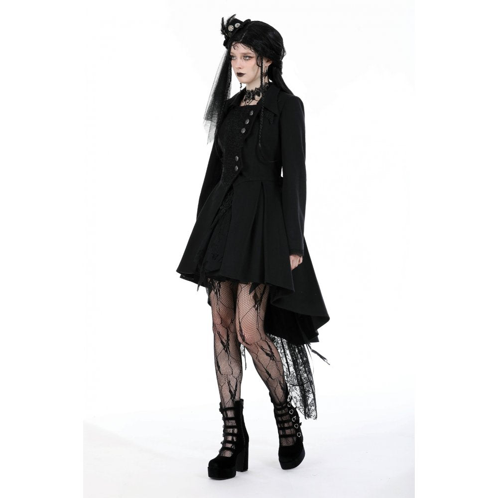 Elegant Dark In Love Lorelei Tail Coat featuring fitted gothic design with intricate lace detailing and dramatic tail for a sophisticated look.