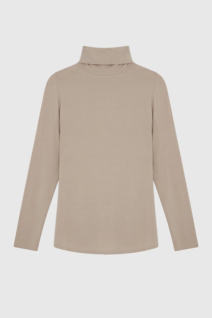 Luxurious Women's Roll Neck Top in TENCEL™ Micro Modal showcasing elegant drape and exquisite softness, ideal for sophisticated layering.