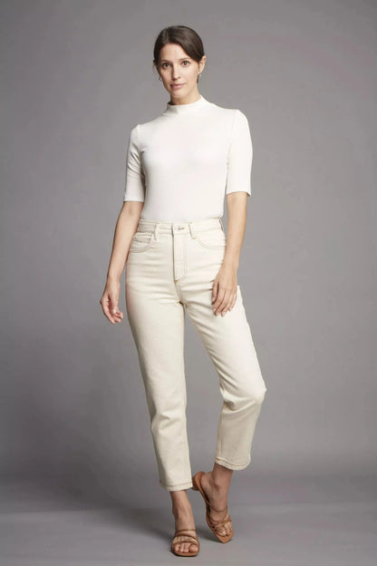 The timeless women's Mock Neck Micro Modal Top, available in sizes 8-16, merging comfort and sophistication in a breathable design.