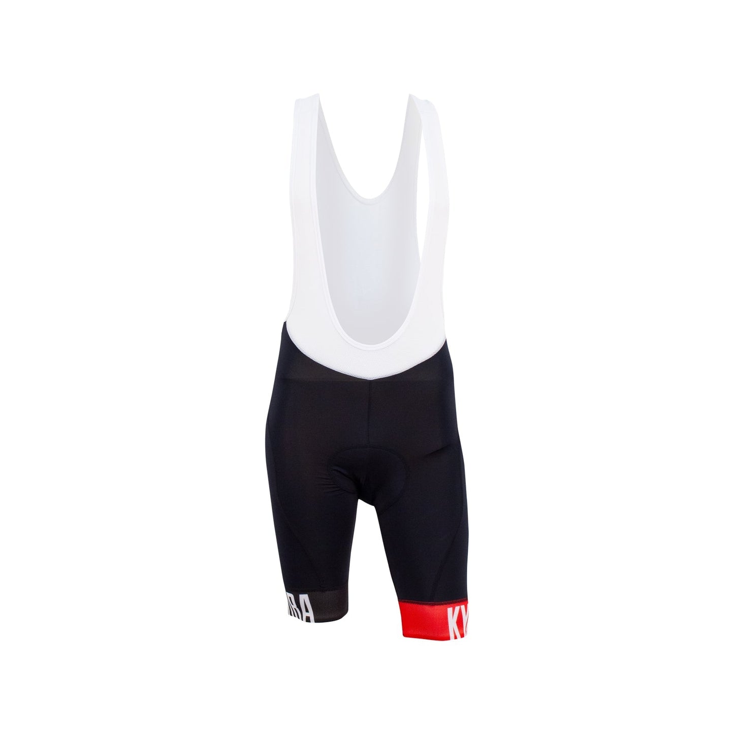 Close-up view of KYMIRA Men's Infrared Onyx Bib Shorts, highlighting cutting-edge KYnergy technology for superior comfort and athletic performance.