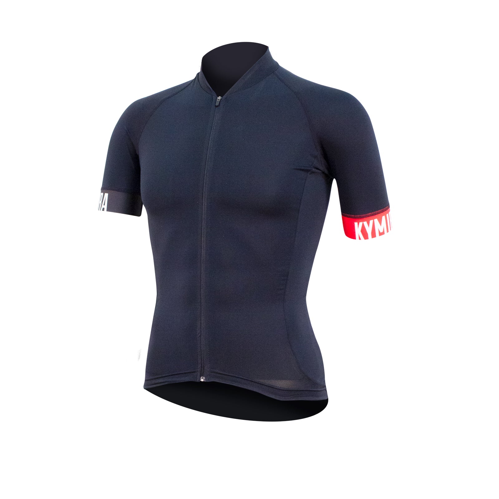 Elegant Men's KYMIRA Infrared Onyx Cycle Jersey featuring SPF 35 protection in a sophisticated hybrid race fit.