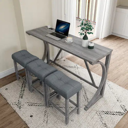 Top-down perspective of the Apex Artisan Bar Ensemble, featuring a beautifully crafted solid wood table and plush stools, designed for elegance and functionality in contemporary living spaces.