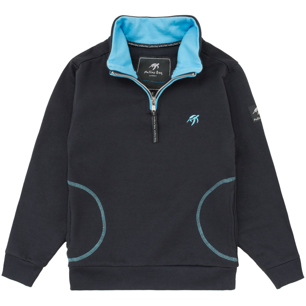 Luxurious Kids' Harbour Blue West Coast Sweatshirt featuring a playful turtle print, crafted from 100% soft cotton for ultimate comfort, ideal for chilly days.