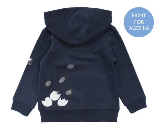 Luxury navy children's full zip hooded jacket with soft cotton fabric and kangaroo pockets, perfect for ages 1 to 12, designed for warmth and comfort.