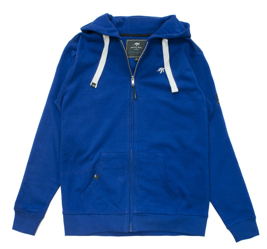 Unisex Luxury Full Zip Hoodie in Electric Blue - Crafted from 100% cotton, featuring ribbed cuffs, front pockets, and an adjustable drawstring hood for ultimate comfort and style.