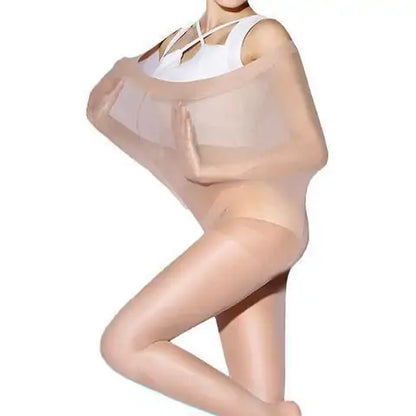 A model showcasing FadFashion Women's Ultimate Super Elastic Stockings with a dynamic pose, illustrating the luxurious feel and perfect stretch for ultimate comfort and style.