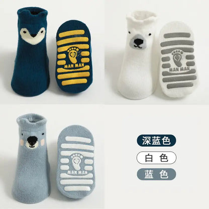 Elegant Women's Girls Non-Slip Safety Winter Warmer Grippy Socks showcasing polar bear and owl motifs, crafted for luxury and safety during winter.