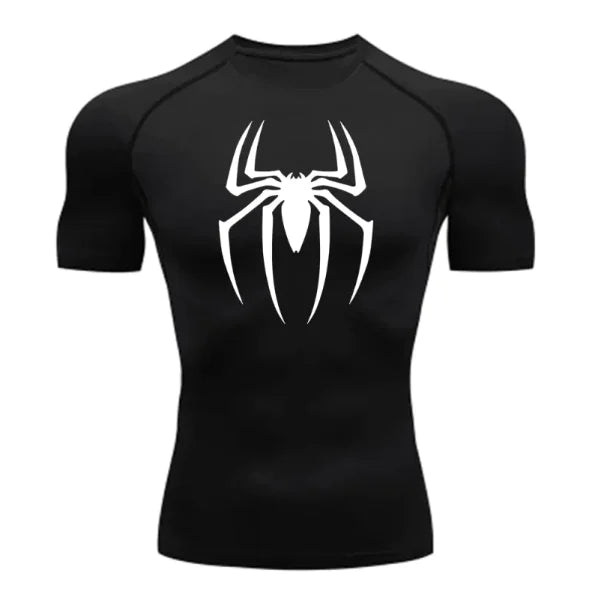 Dynamic performance fitness Spiderman Compression T-Shirt for Men from Dazzling Dreams Studio, designed for optimal support during workouts.