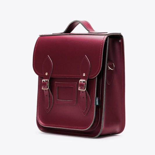Handmade Marsala Red Leather City Backpack by Zatchels showcasing exquisite British craftsmanship and rich marsala hue.