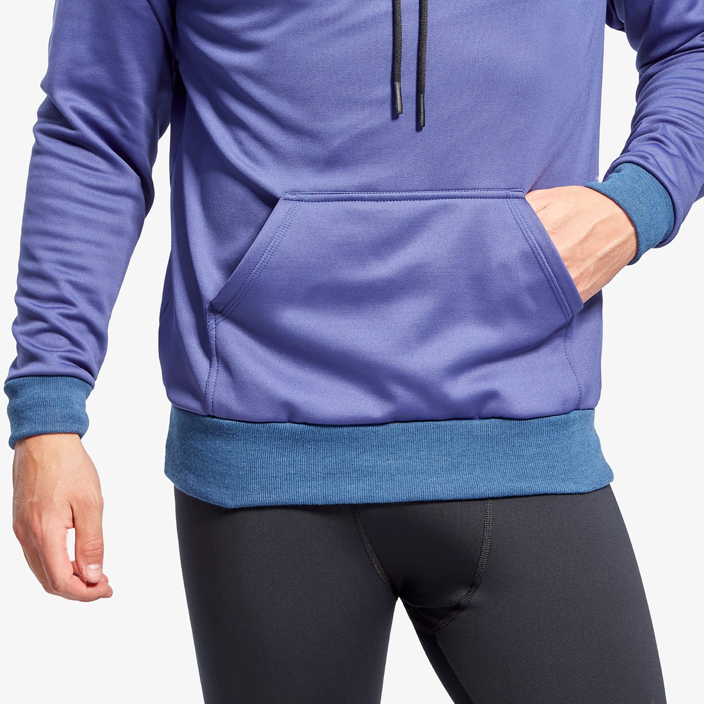 Close-up of KYMIRA Men's Infrared Hoodie, featuring brushed inner fleece for ultimate comfort in outdoor workouts and gym sessions.