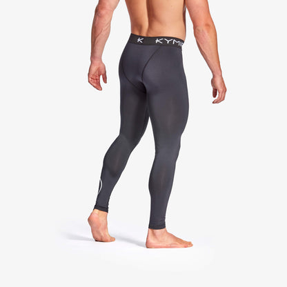 Close-up of KYMIRA Men's IR50 Infrared Recovery Leggings highlighting seamless design and elastic waistband for ultimate comfort.