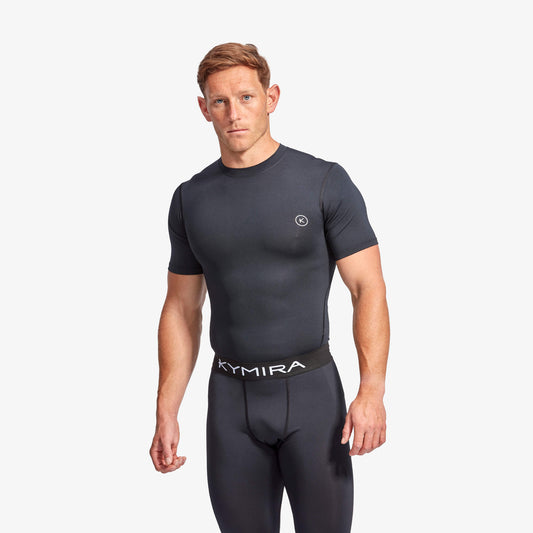 Luxury Men's KYMIRA IR50 Infrared Performance Baselayer Top in short sleeve, designed for ultimate recovery and comfort during training.