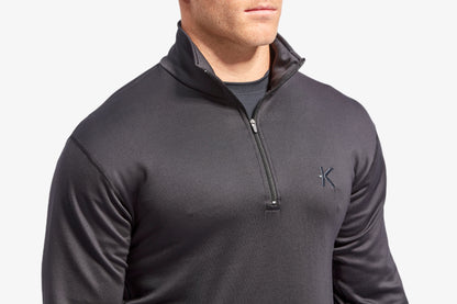 Close-up detail of men's KYMIRA Infrared Infracycle™ Half Zip Fleece showcasing the zip lock neck for temperature regulation.