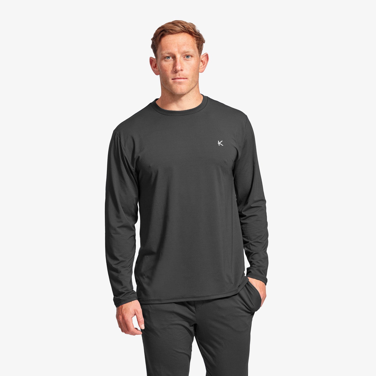 Men's Infrared Recovery Long Sleeve Sleepwear Top in luxurious soft jersey fabric by KYMIRA, designed for ultimate comfort while sleeping.
