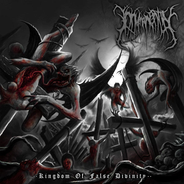 Inhuman Entity - Kingdom of False Divinity CD by Rancid Offal Records, a luxurious addition to any Death Metal collection, showcasing powerful artwork.
