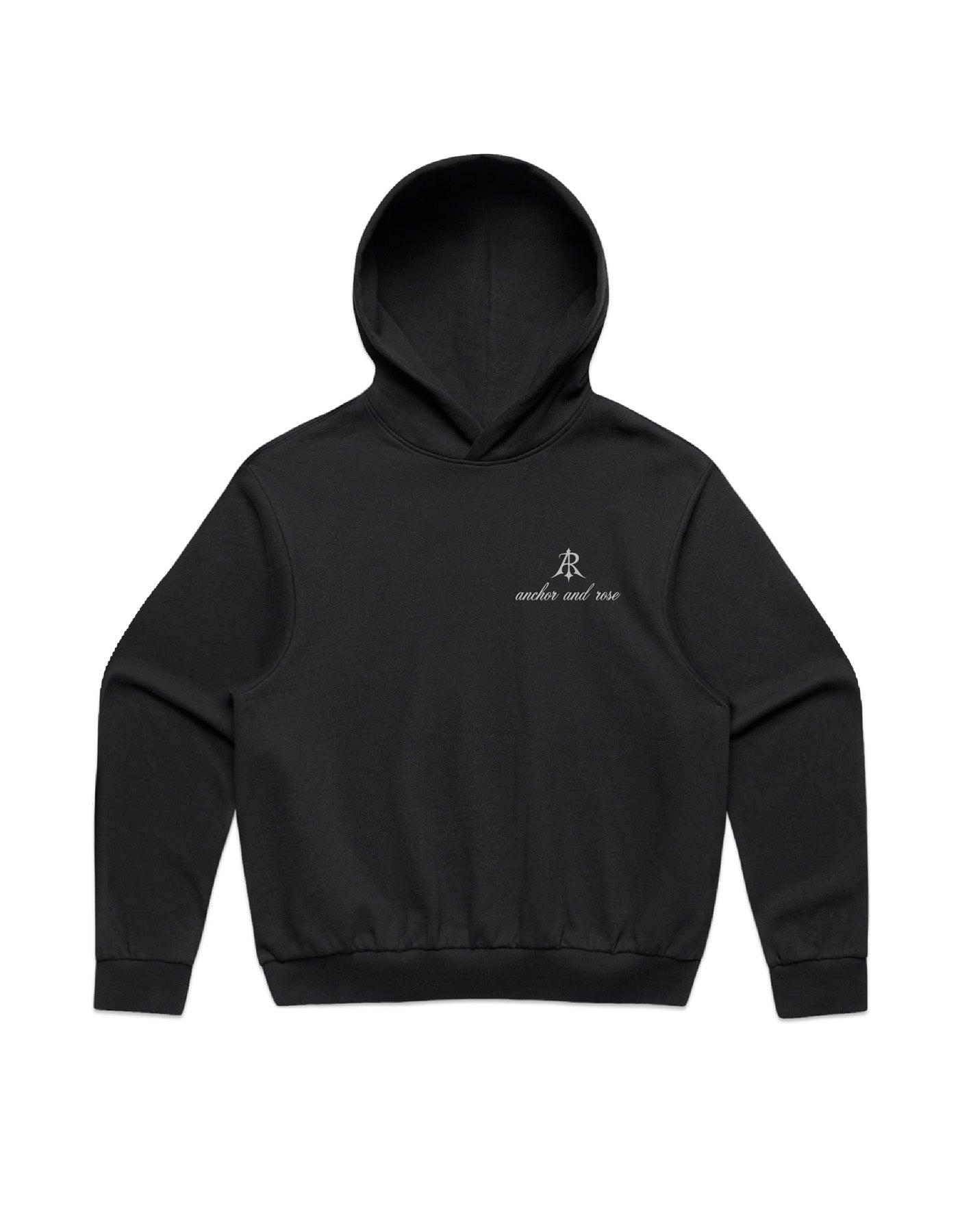 Box Minus Hoodie by Anchor and Rose Apparel featuring a relaxed fit in mid-heavy 350 GSM cotton blend, perfect for modern luxury style.