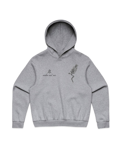 Fallen Angel Box Minus Hoodie by Anchor and Rose Apparel, showcasing modern relaxed fit, crafted from luxurious 350 GSM cotton-blend fleece in a stylish boxy design.