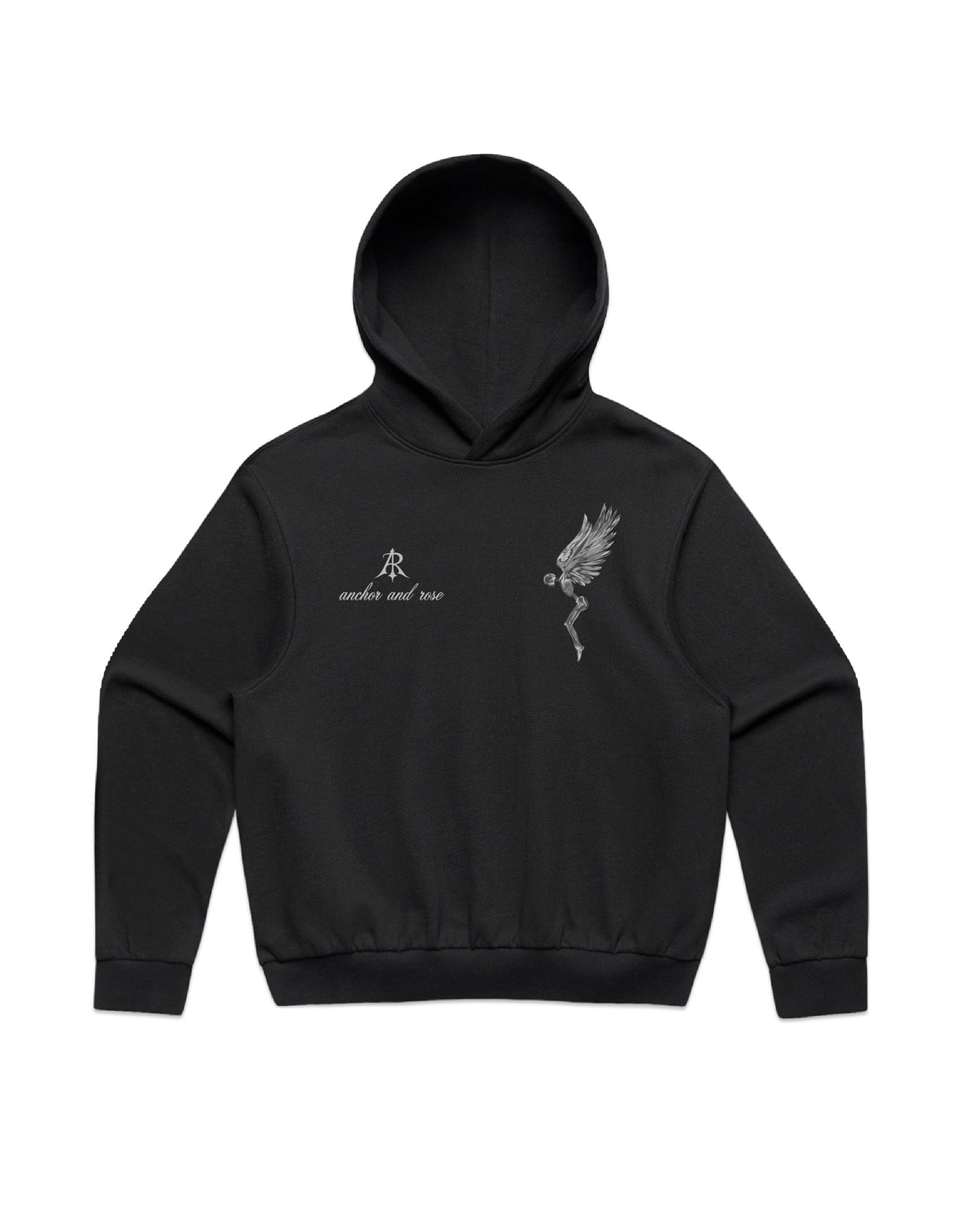 Elegant display of the Fallen Angel Box Minus Hoodie in premium CVC fleece, designed for comfort and sophistication by Anchor and Rose Apparel.