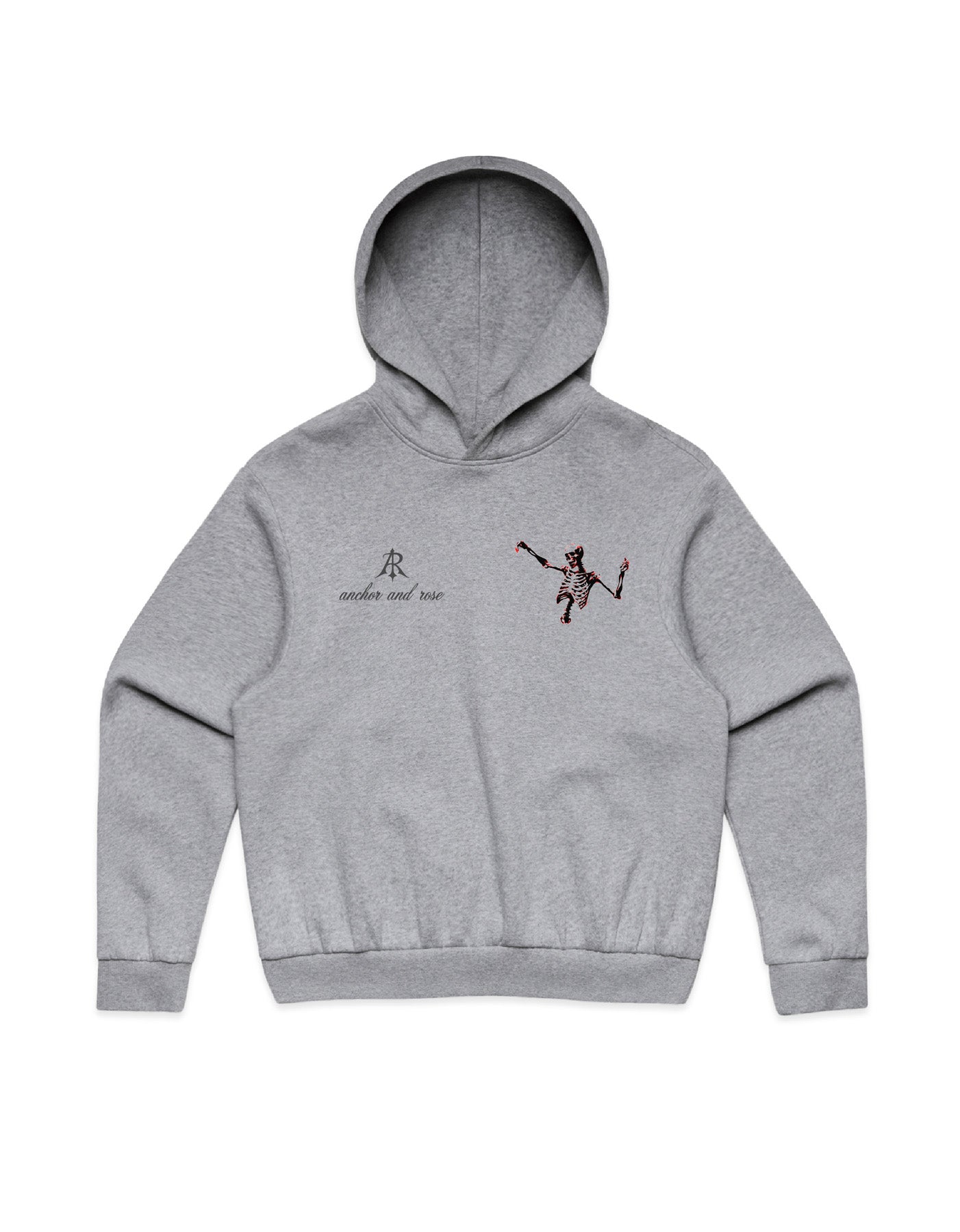 Close-up view of the eco-friendly fleece material of Dancing Skeleton Box Minus Hoodie by Anchor and Rose Apparel, emphasising luxury and comfort.