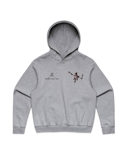 Close-up view of the eco-friendly fleece material of Dancing Skeleton Box Minus Hoodie by Anchor and Rose Apparel, emphasising luxury and comfort.